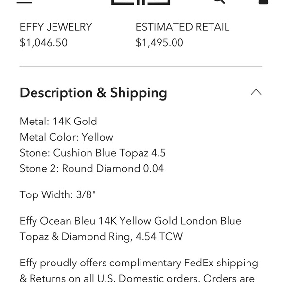 Effy blue topaz and diamond ring 14k golf - Picture 8 of 9